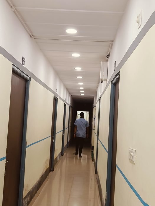 Corridor with private room entrances