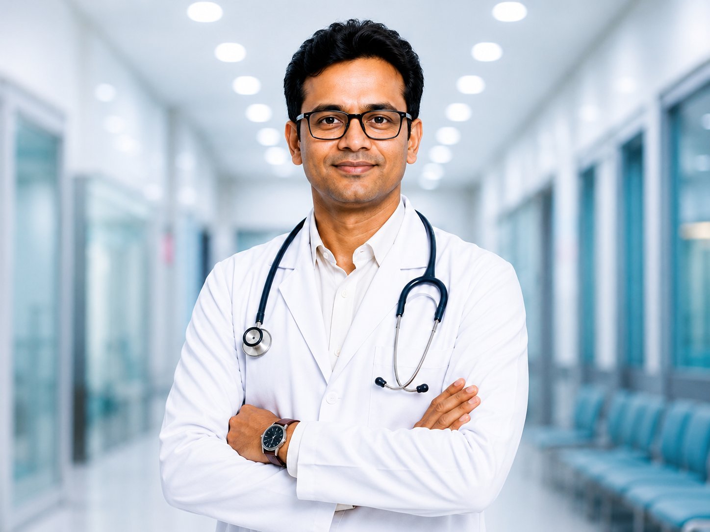 A consultant on the ward corridor at CM Hospital, Patna