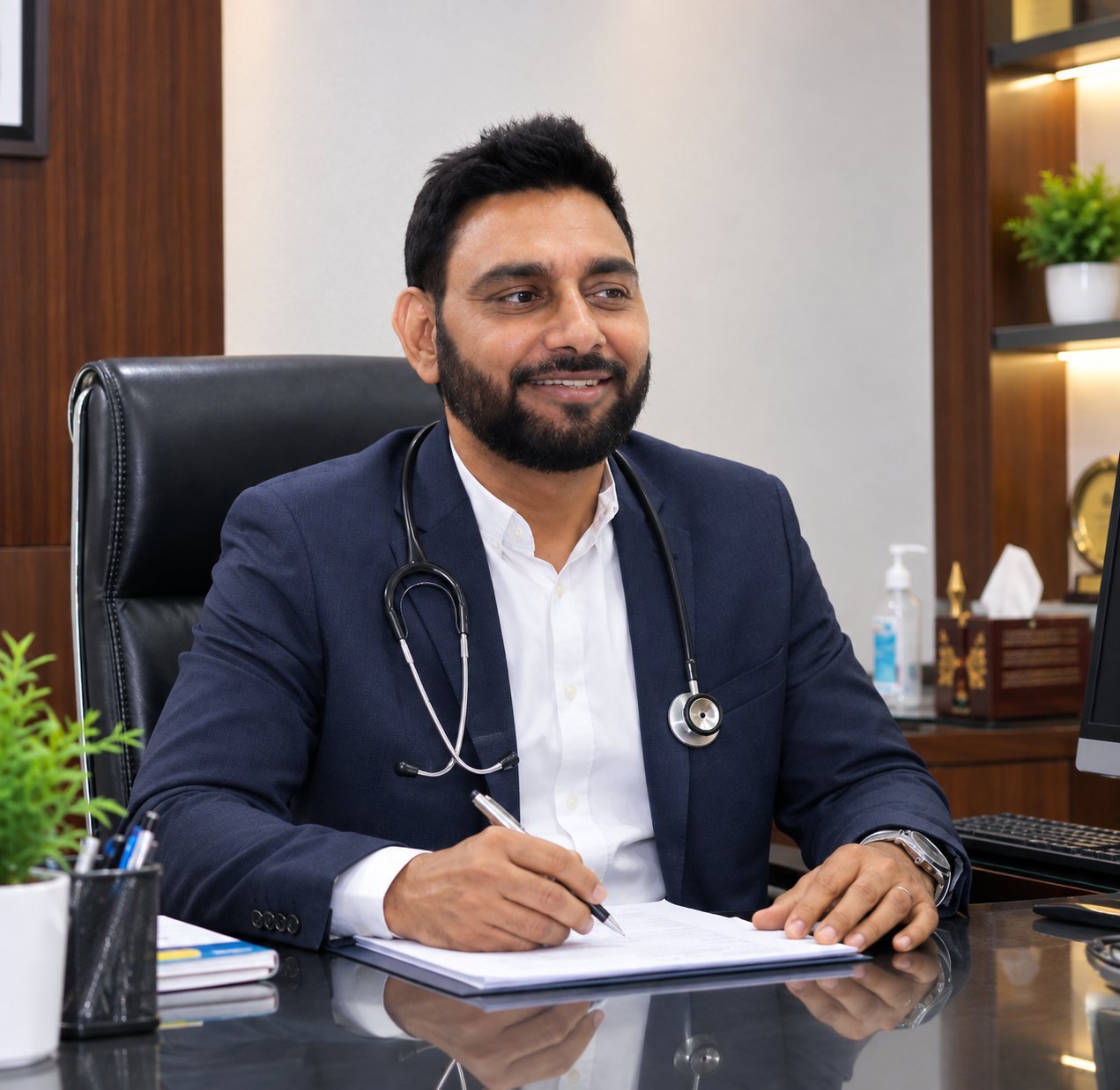 Managing Director at his desk at CM Hospital, Patna
